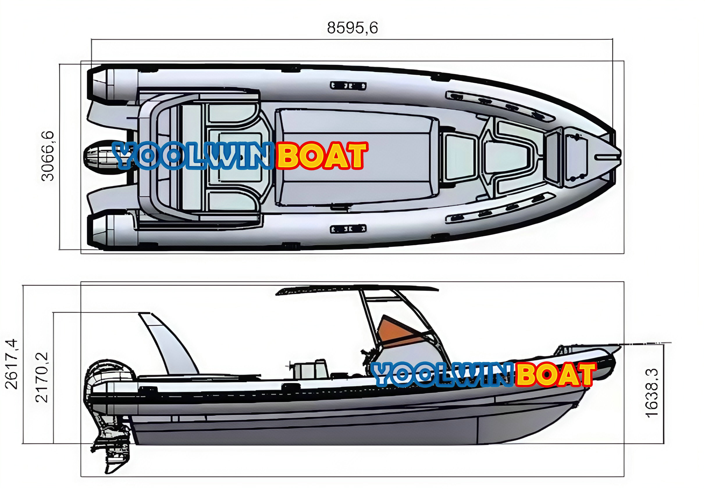 860 luxury rib boat structure