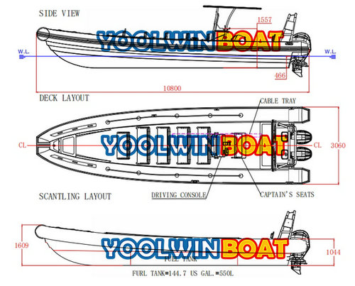 1060 passenger rib boat structure